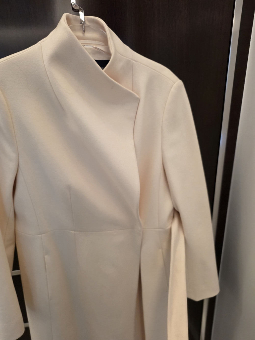 French Connection Cream Stand Collar Trench Coat